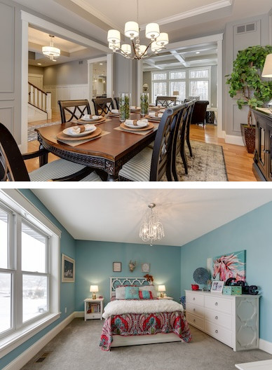 Portfolio images, dining room and bedroom